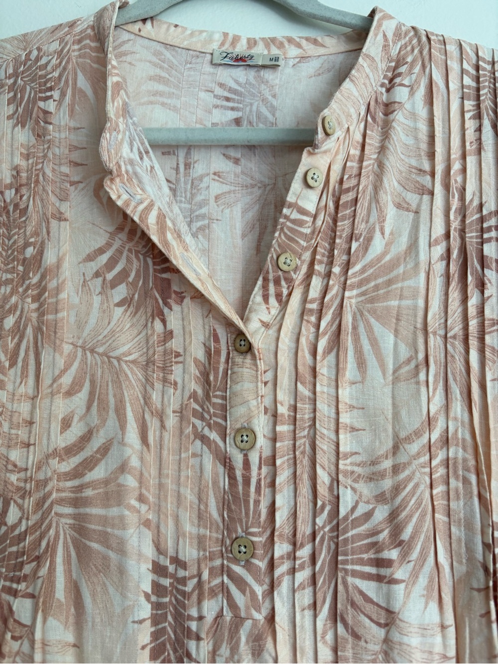 Faherty Gemina Dress Peach Tropical Palms Womens Linen Blend Sz M Beach Vacation - Picture 5 of 11
